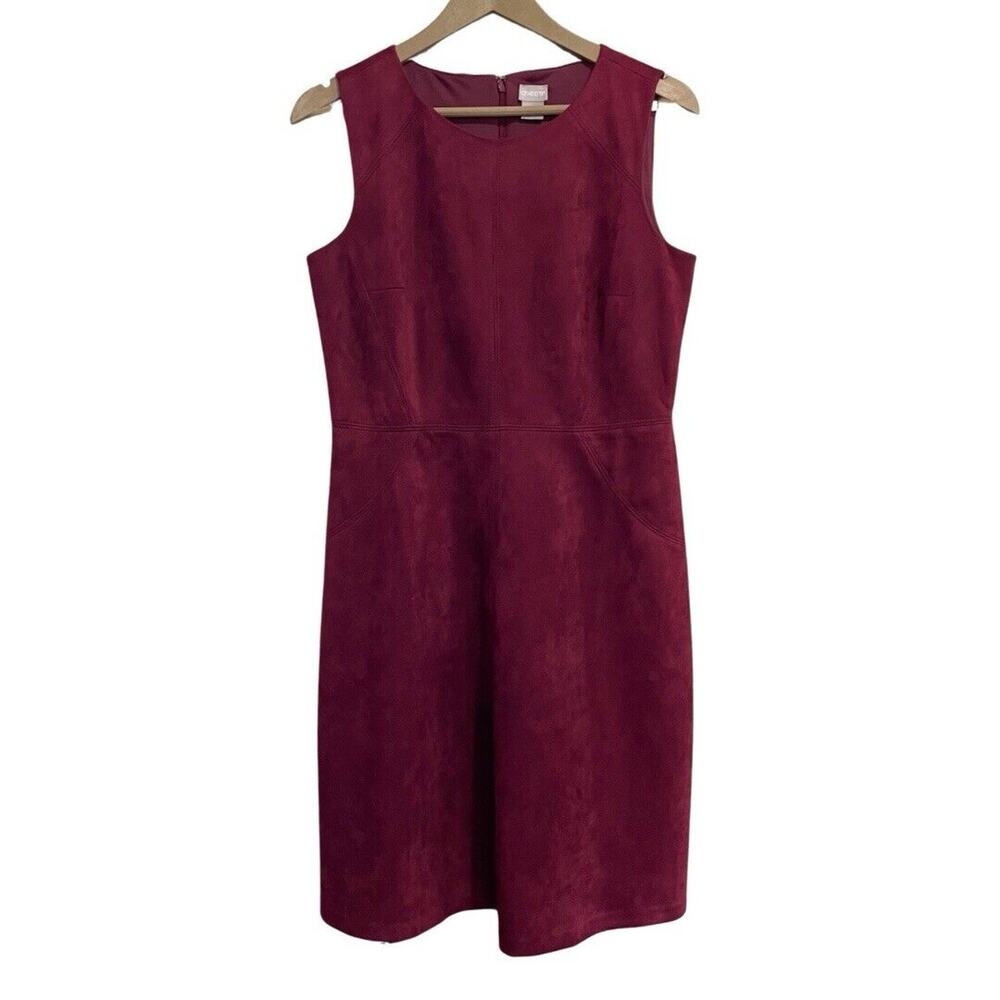 Chico’s Faux Suede Sleeveless Sheath Dress Size 0 US 4 Burgundy Wine Back Zip
